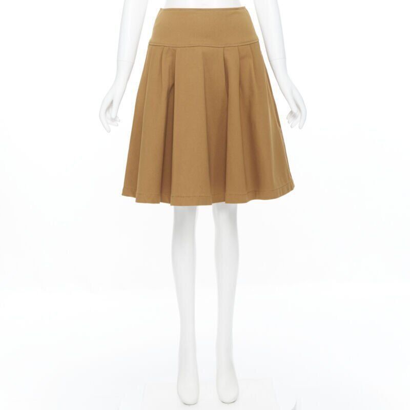 Oscar De La Renta OSCAR DE LA RENTA tan brown nylon cotton flared knee length skirt US0 25" Size 25" / US 0 / IT 36 - 3 Thumbnail