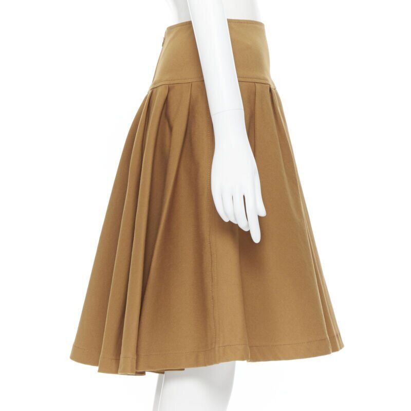 Oscar De La Renta OSCAR DE LA RENTA tan brown nylon cotton flared knee length skirt US0 25" Size 25" / US 0 / IT 36 - 5 Thumbnail