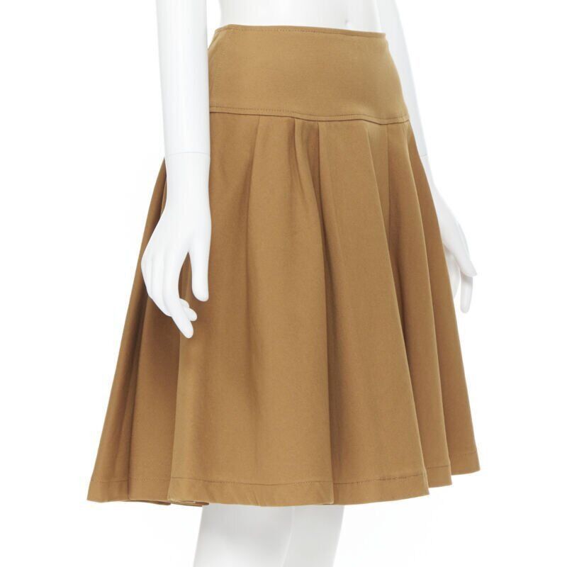 Oscar De La Renta OSCAR DE LA RENTA tan brown nylon cotton flared knee length skirt US0 25" Size 25" / US 0 / IT 36 - 4 Thumbnail