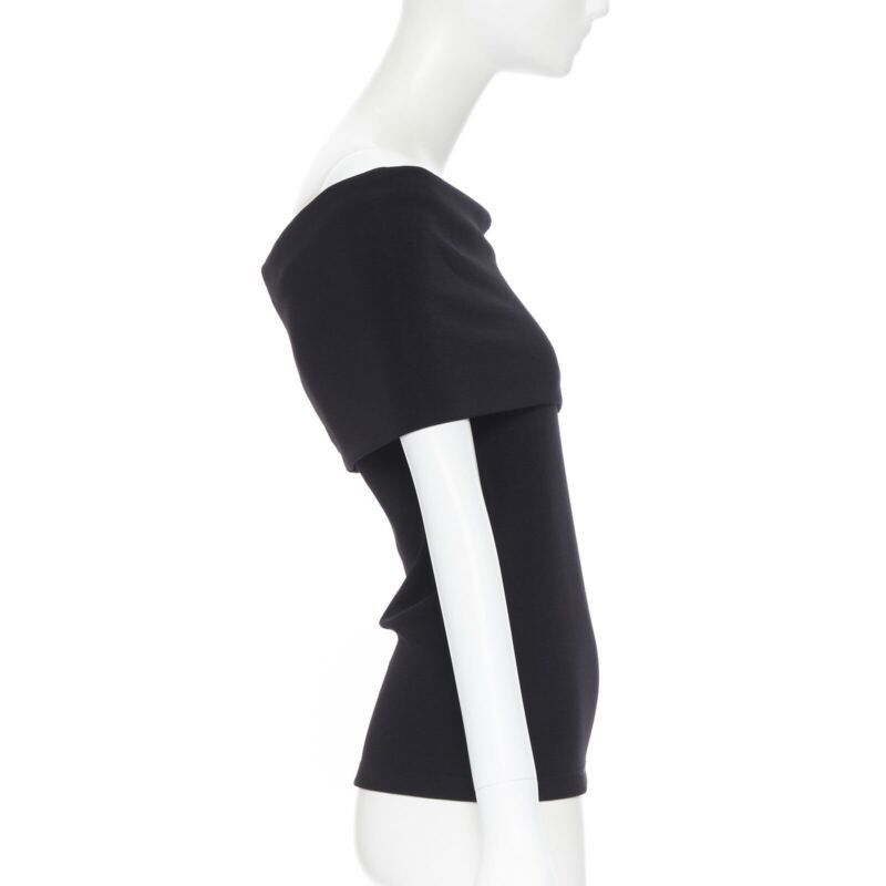 Rosetta Getty ROSETTA GETTY black knitted foldover banded off shoulder stretch top XS Size XS / US 0-2 / IT 36-38 - 4 Thumbnail
