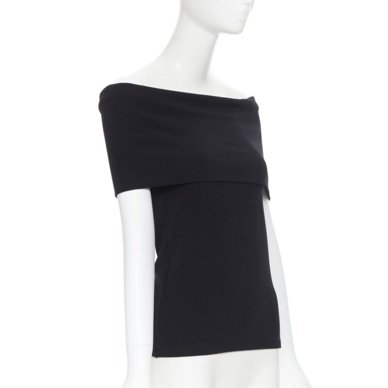 Rosetta Getty ROSETTA GETTY black knitted foldover banded off shoulder stretch top XS Size XS / US 0-2 / IT 36-38 - 3 Thumbnail