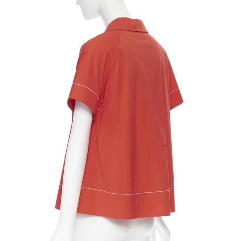 Piazza Sempione PIAZZA SEMPIONE red cotton blend white overstitch babydoll blouse top IT38 Size XS / US 0-2 / IT 36-38 - 7 Thumbnail