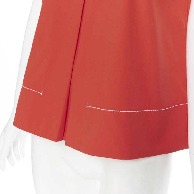 Piazza Sempione PIAZZA SEMPIONE red cotton blend white overstitch babydoll blouse top IT38 Size XS / US 0-2 / IT 36-38 - 9 Thumbnail