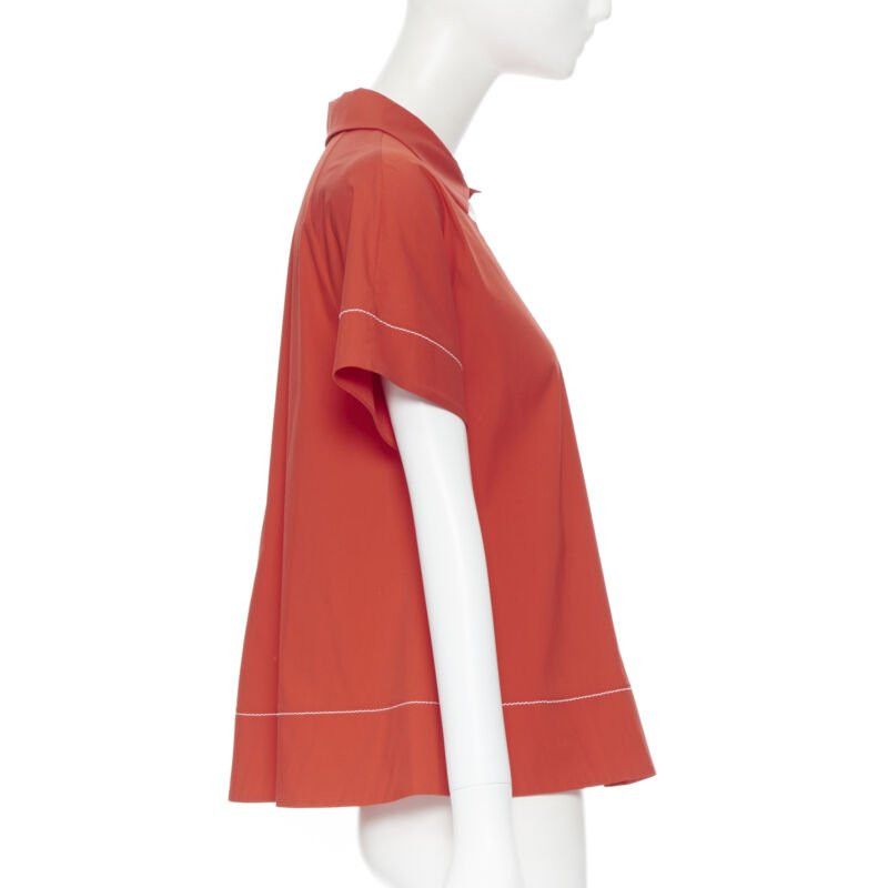 Piazza Sempione PIAZZA SEMPIONE red cotton blend white overstitch babydoll blouse top IT38 Size XS / US 0-2 / IT 36-38 - 5 Thumbnail