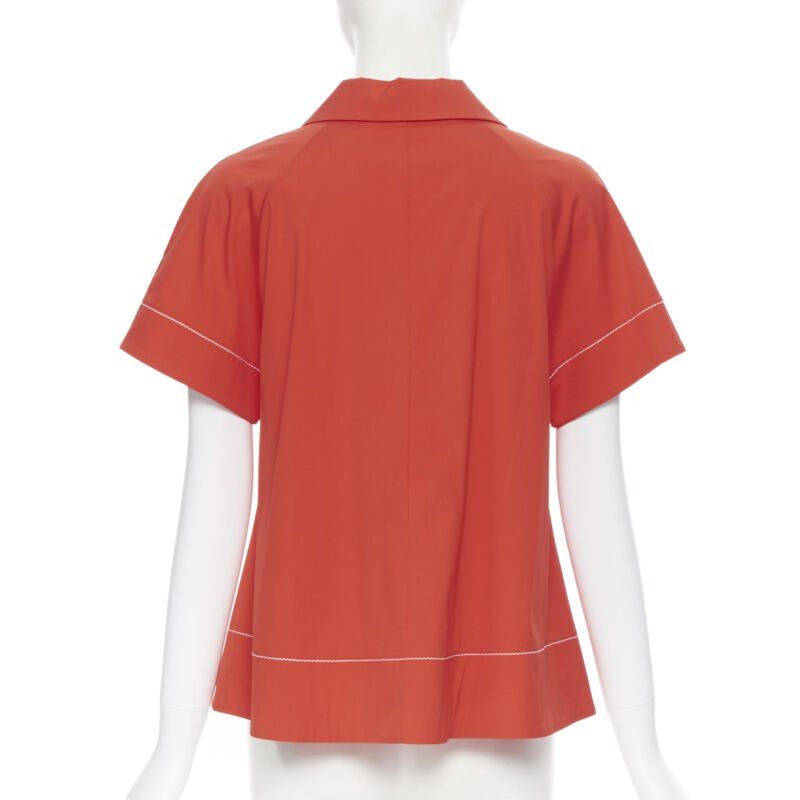 Piazza Sempione PIAZZA SEMPIONE red cotton blend white overstitch babydoll blouse top IT38 Size XS / US 0-2 / IT 36-38 - 6 Thumbnail