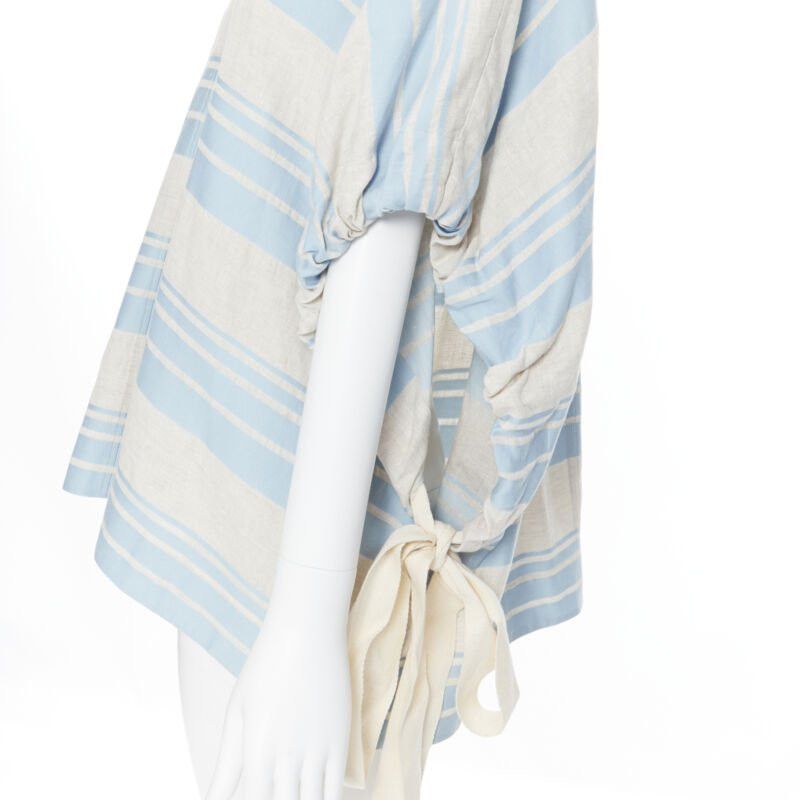 Lee Mathews LEE MATTHEWS light grey blue striped linen cotton drawstring poncho top US0 XS Size XS / US 0-2 / IT 36-38 - 2 Thumbnail