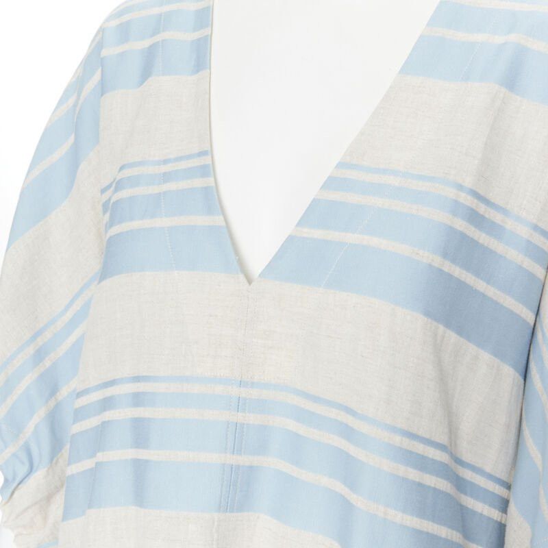 Lee Mathews LEE MATTHEWS light grey blue striped linen cotton drawstring poncho top US0 XS Size XS / US 0-2 / IT 36-38 - 8 Thumbnail