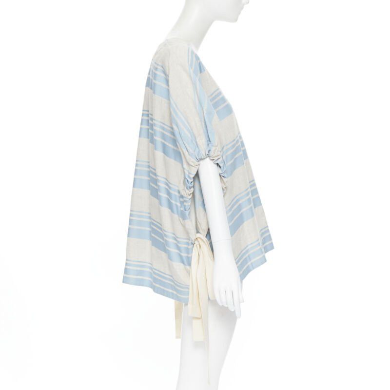 Lee Mathews LEE MATTHEWS light grey blue striped linen cotton drawstring poncho top US0 XS Size XS / US 0-2 / IT 36-38 - 5 Thumbnail