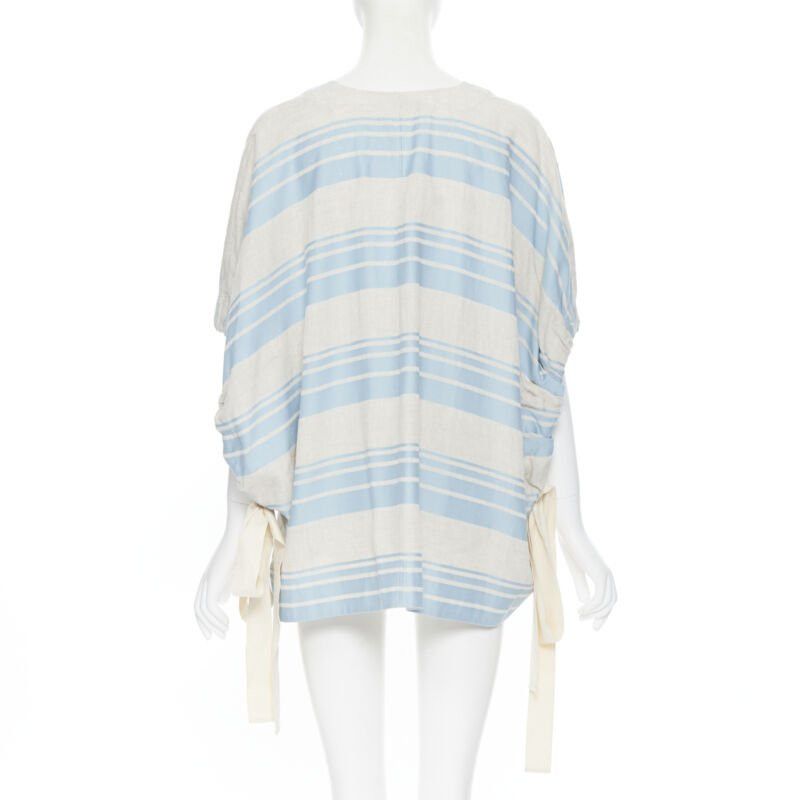 Lee Mathews LEE MATTHEWS light grey blue striped linen cotton drawstring poncho top US0 XS Size XS / US 0-2 / IT 36-38 - 6 Thumbnail