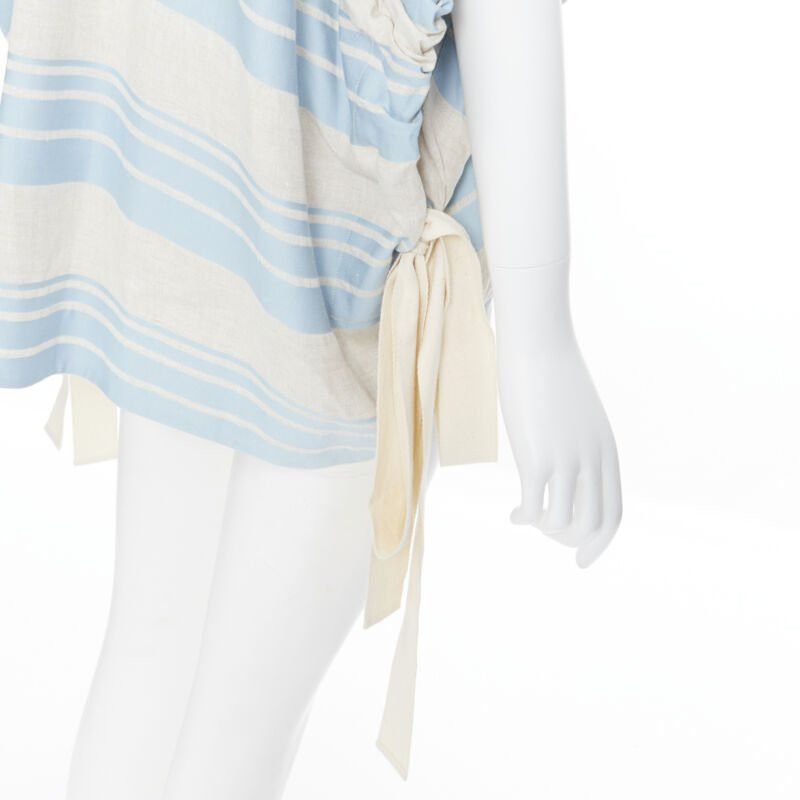 Lee Mathews LEE MATTHEWS light grey blue striped linen cotton drawstring poncho top US0 XS Size XS / US 0-2 / IT 36-38 - 9 Thumbnail