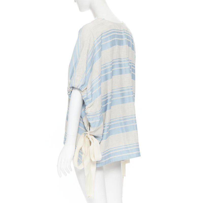 Lee Mathews LEE MATTHEWS light grey blue striped linen cotton drawstring poncho top US0 XS Size XS / US 0-2 / IT 36-38 - 7 Thumbnail