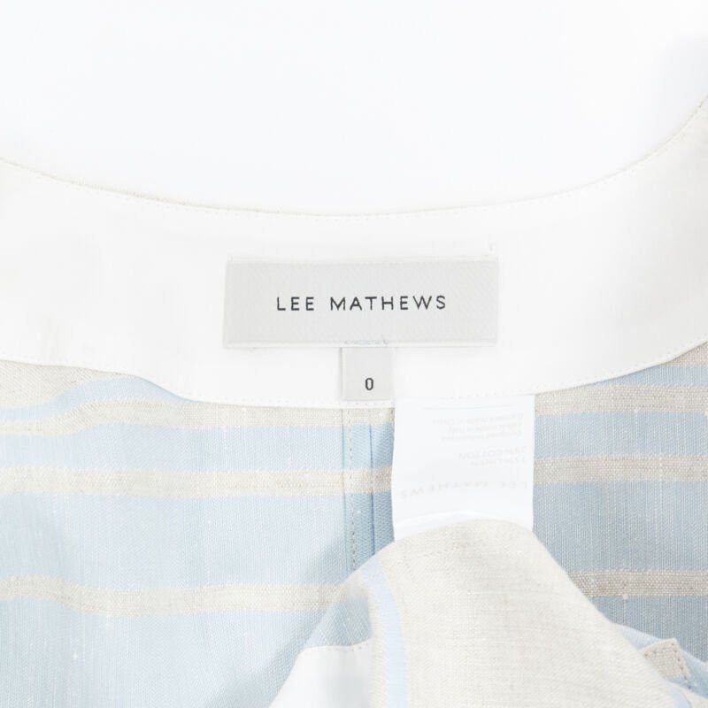 Lee Mathews LEE MATTHEWS light grey blue striped linen cotton drawstring poncho top US0 XS Size XS / US 0-2 / IT 36-38 - 10 Thumbnail