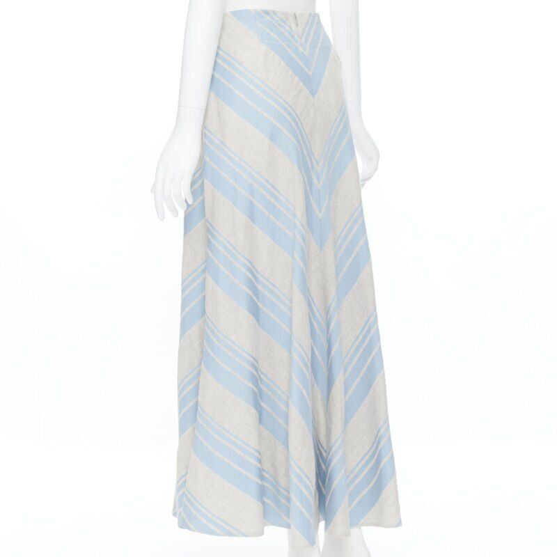 Lee Mathews LEE MATTHEWS light grey blue striped linen cotton flared midi casual skirt US0 Size 25" / US 0 / IT 36 - 7 Thumbnail