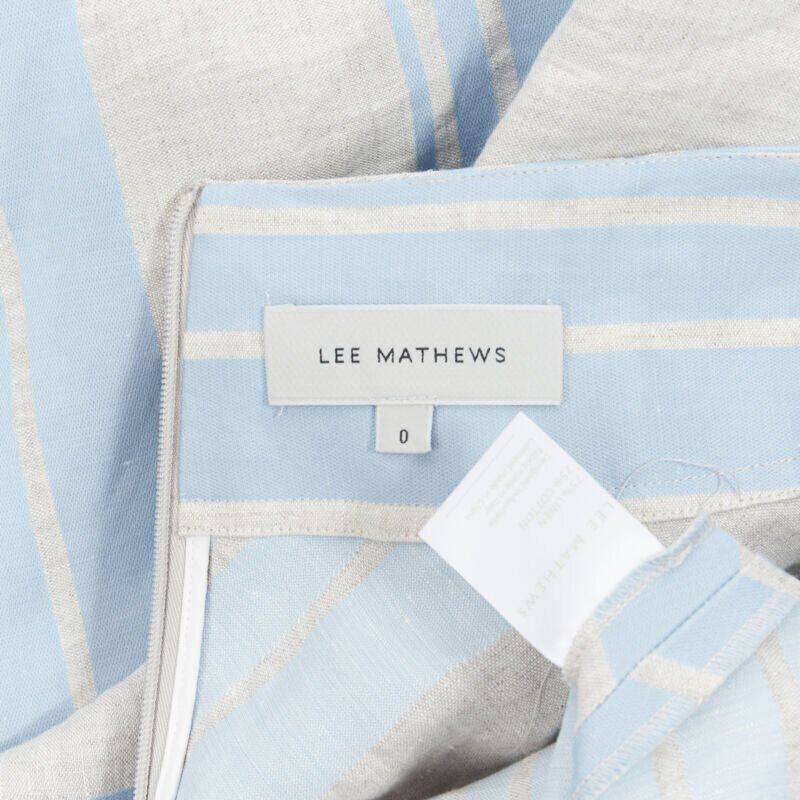 Lee Mathews LEE MATTHEWS light grey blue striped linen cotton flared midi casual skirt US0 Size 25" / US 0 / IT 36 - 9 Thumbnail