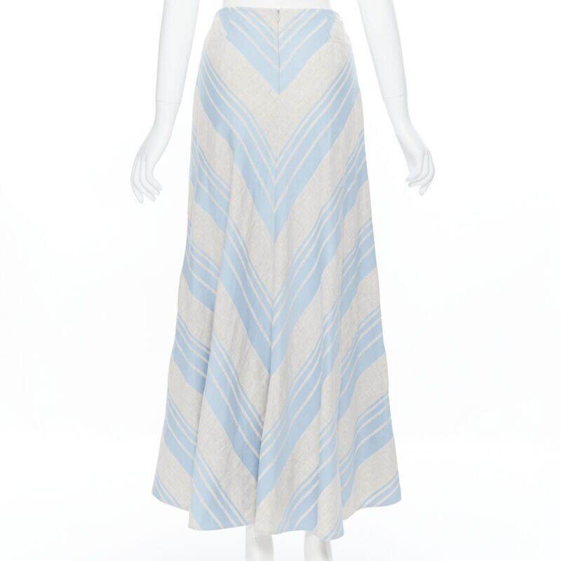 Lee Mathews LEE MATTHEWS light grey blue striped linen cotton flared midi casual skirt US0 Size 25" / US 0 / IT 36 - 6 Thumbnail