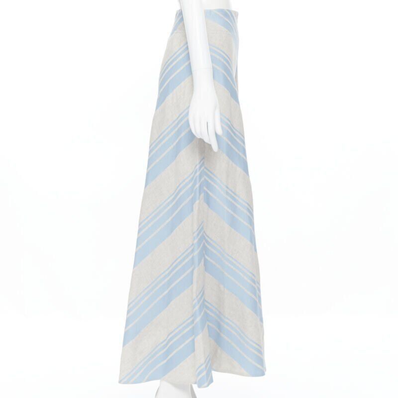 Lee Mathews LEE MATTHEWS light grey blue striped linen cotton flared midi casual skirt US0 Size 25" / US 0 / IT 36 - 5 Thumbnail