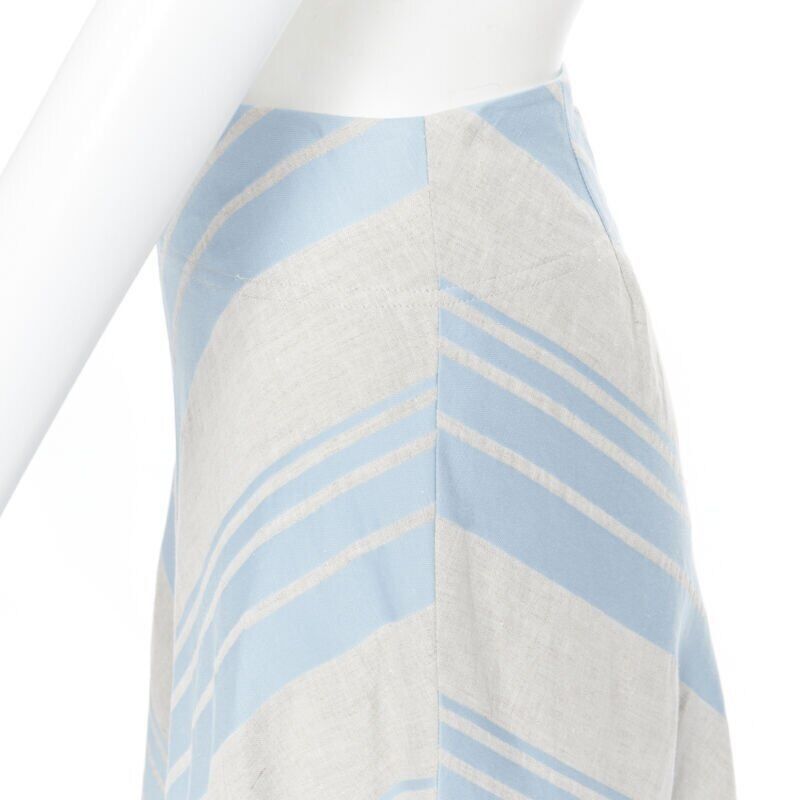 Lee Mathews LEE MATTHEWS light grey blue striped linen cotton flared midi casual skirt US0 Size 25" / US 0 / IT 36 - 2 Thumbnail