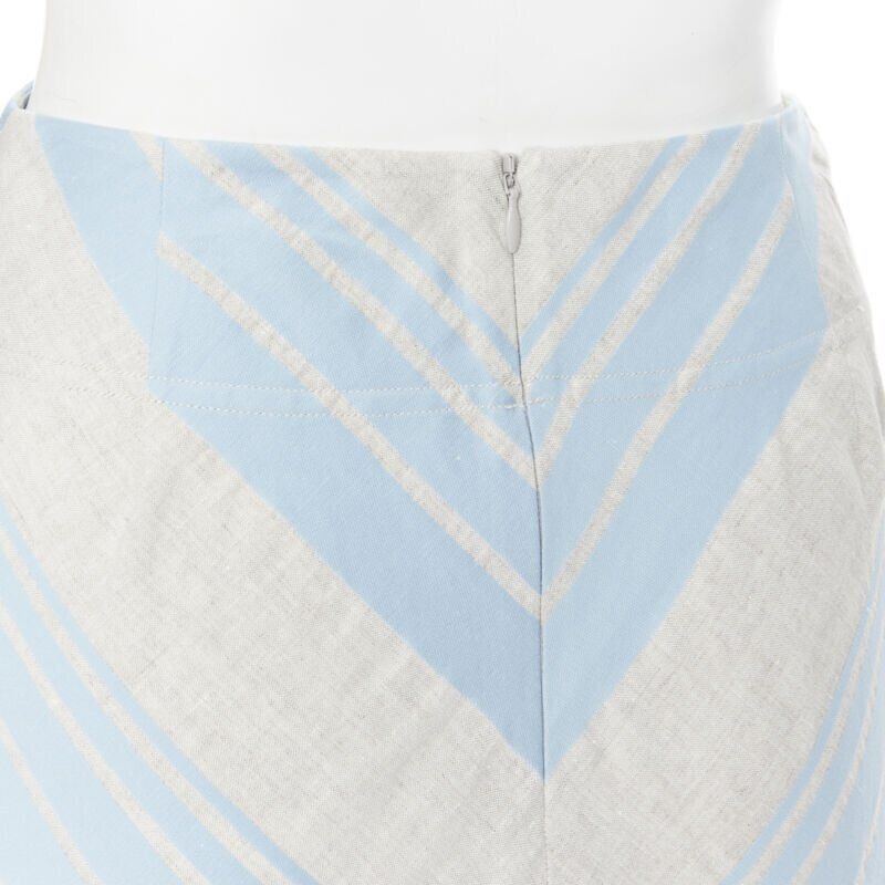 Lee Mathews LEE MATTHEWS light grey blue striped linen cotton flared midi casual skirt US0 Size 25" / US 0 / IT 36 - 8 Thumbnail