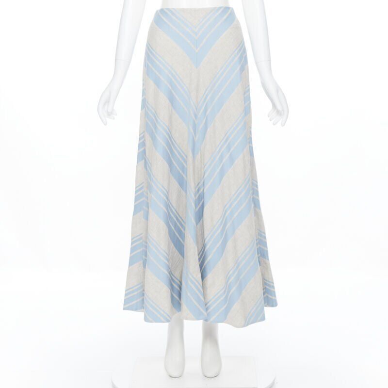 Lee Mathews LEE MATTHEWS light grey blue striped linen cotton flared midi casual skirt US0 Size 25" / US 0 / IT 36 - 3 Thumbnail