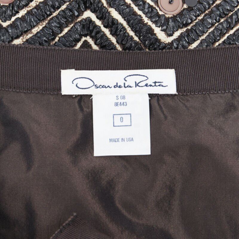 Oscar De La Renta OSCAR DE LA RENTA 2008 brown raffia sequins embellished jacquard skirt US0 24" Size 25" / US 0 / IT 36 - 9 Thumbnail