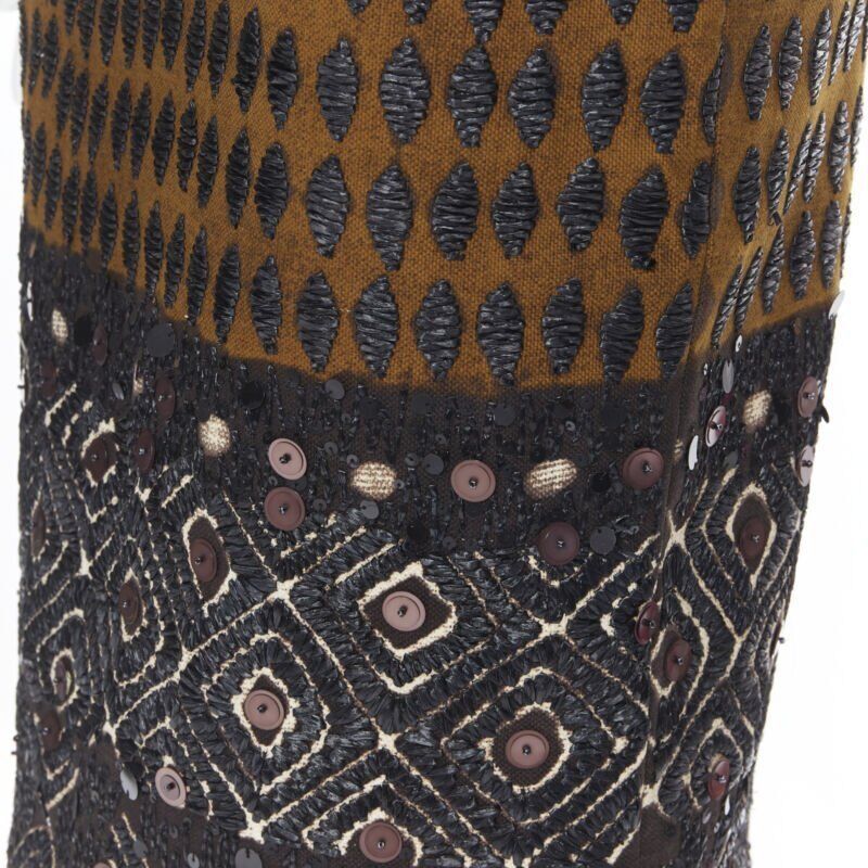 Oscar De La Renta OSCAR DE LA RENTA 2008 brown raffia sequins embellished jacquard skirt US0 24" Size 25" / US 0 / IT 36 - 8 Thumbnail