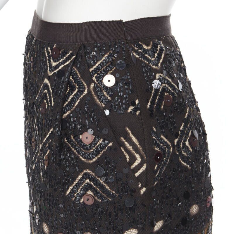 Oscar De La Renta OSCAR DE LA RENTA 2008 brown raffia sequins embellished jacquard skirt US0 24" Size 25" / US 0 / IT 36 - 2 Thumbnail