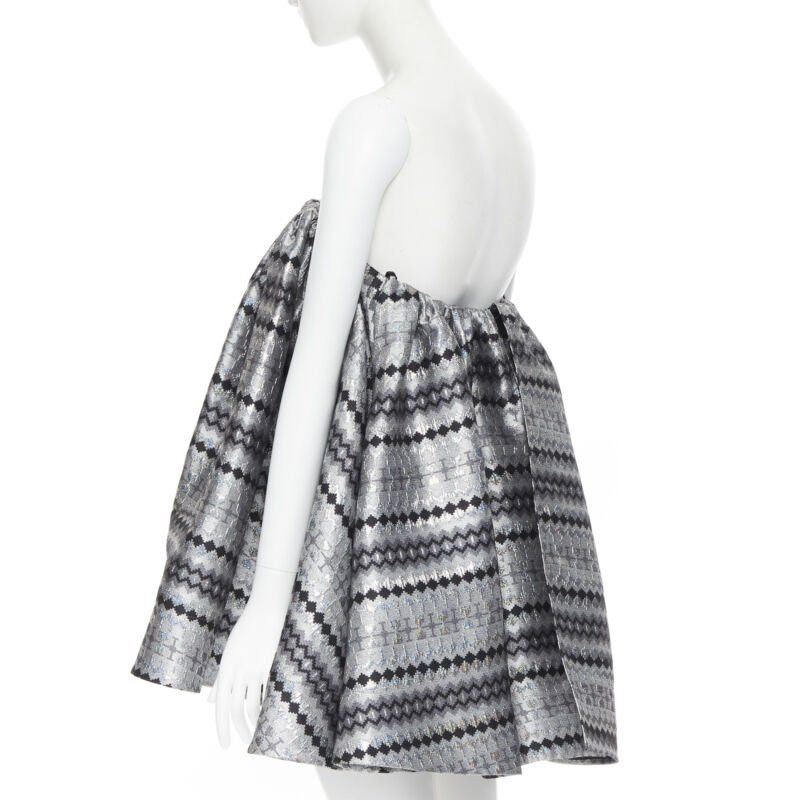 Maticevski MATICEVSKI 2016 Profound metallic silver lurex jacquard flared strapless top XS Size XS / US 0-2 / IT 36-38 - 6 Thumbnail