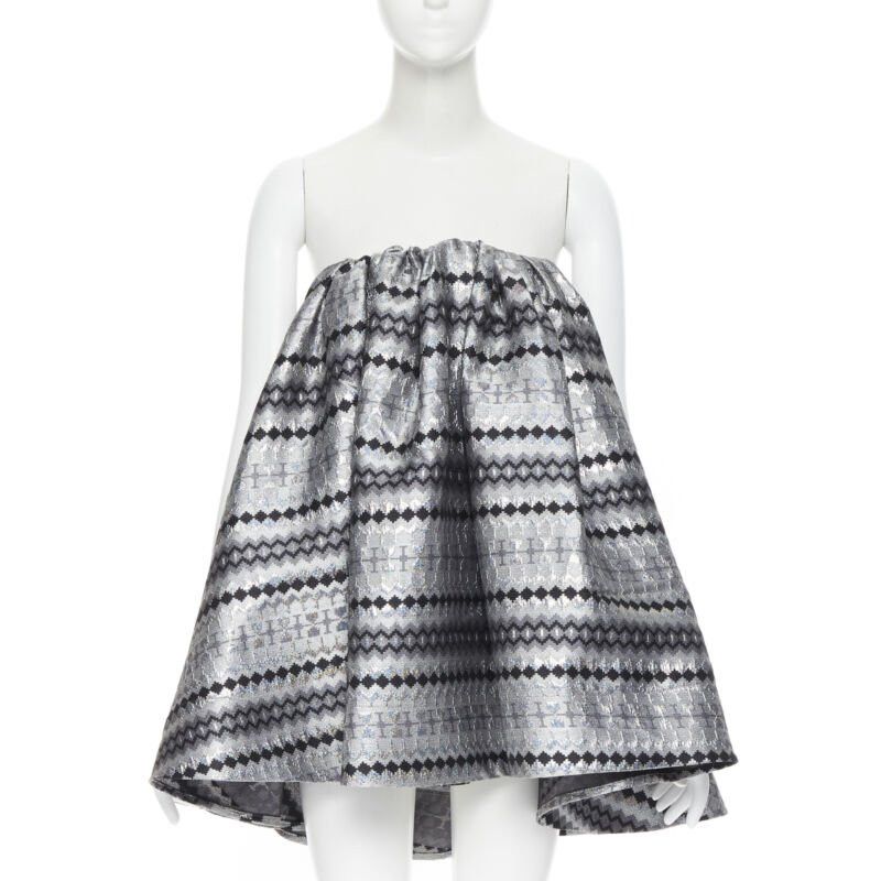 Maticevski MATICEVSKI 2016 Profound metallic silver lurex jacquard flared strapless top XS Size XS / US 0-2 / IT 36-38 - 3 Thumbnail