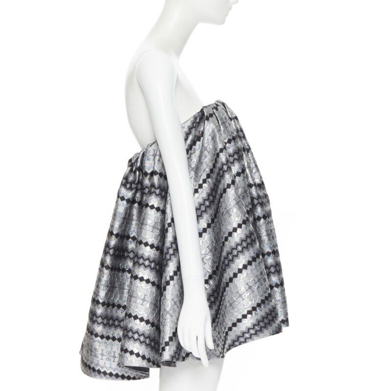 Maticevski MATICEVSKI 2016 Profound metallic silver lurex jacquard flared strapless top XS Size XS / US 0-2 / IT 36-38 - 4 Thumbnail