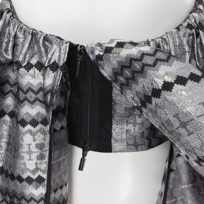 Maticevski MATICEVSKI 2016 Profound metallic silver lurex jacquard flared strapless top XS Size XS / US 0-2 / IT 36-38 - 7 Thumbnail