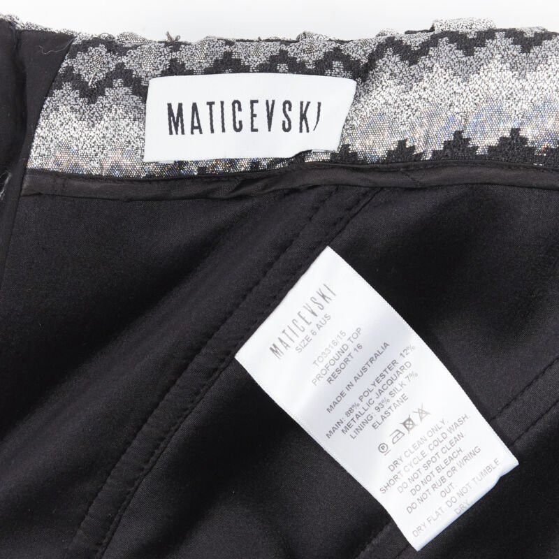 Maticevski MATICEVSKI 2016 Profound metallic silver lurex jacquard flared strapless top XS Size XS / US 0-2 / IT 36-38 - 8 Thumbnail