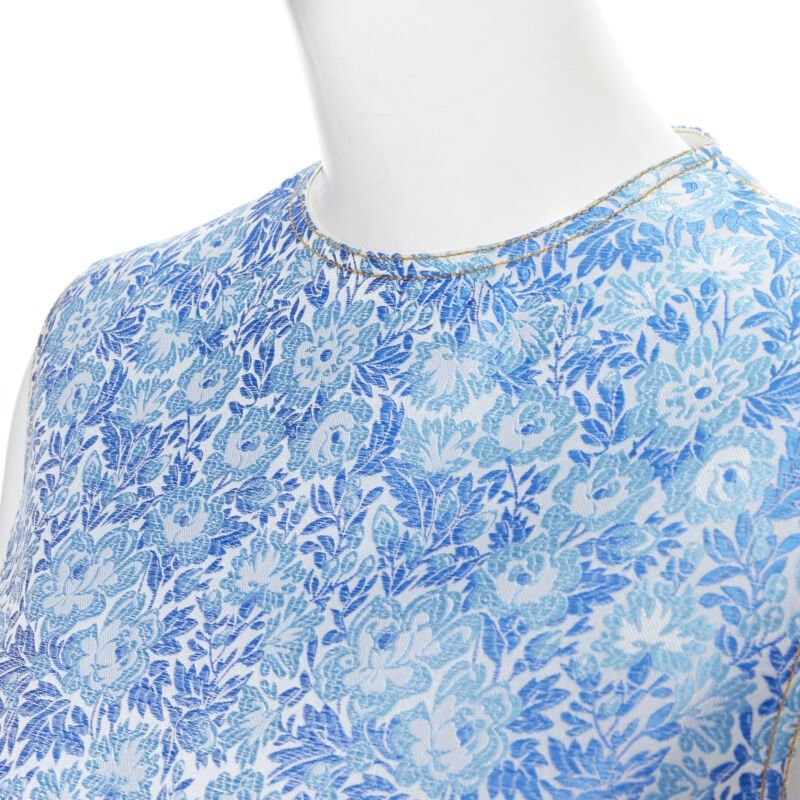Calvin Klein CALVIN KLEIN 205W39NYC RAF SIMONS blue floral jacquard sleeveless top Fr36 S Size S / US 4 / IT 40 - 2 Thumbnail