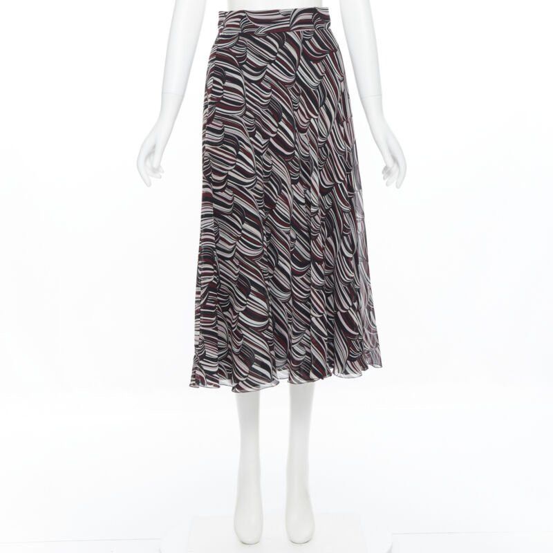 Giambattista Valli GIAMBATTISTA VALLI black red tropical pattern 100% silk midi skirt IT38 XS Size 26" / US 2 / IT 38 - 3 Thumbnail