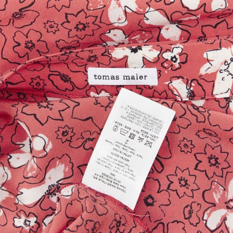 Tomas Maier TOMAS MAIER 100% silk pink illustration floral print casual midi skirt US2 XS Size 26" / US 2 / IT 38 - 9 Thumbnail