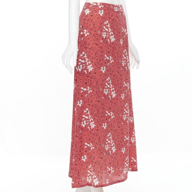 Tomas Maier TOMAS MAIER 100% silk pink illustration floral print casual midi skirt US2 XS Size 26" / US 2 / IT 38 - 4 Thumbnail