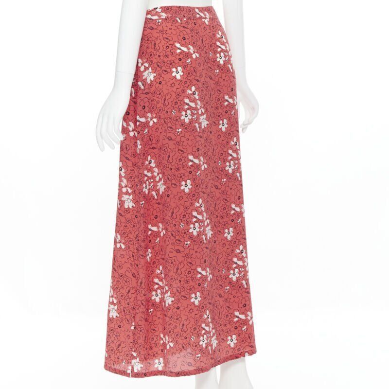 Tomas Maier TOMAS MAIER 100% silk pink illustration floral print casual midi skirt US2 XS Size 26" / US 2 / IT 38 - 7 Thumbnail