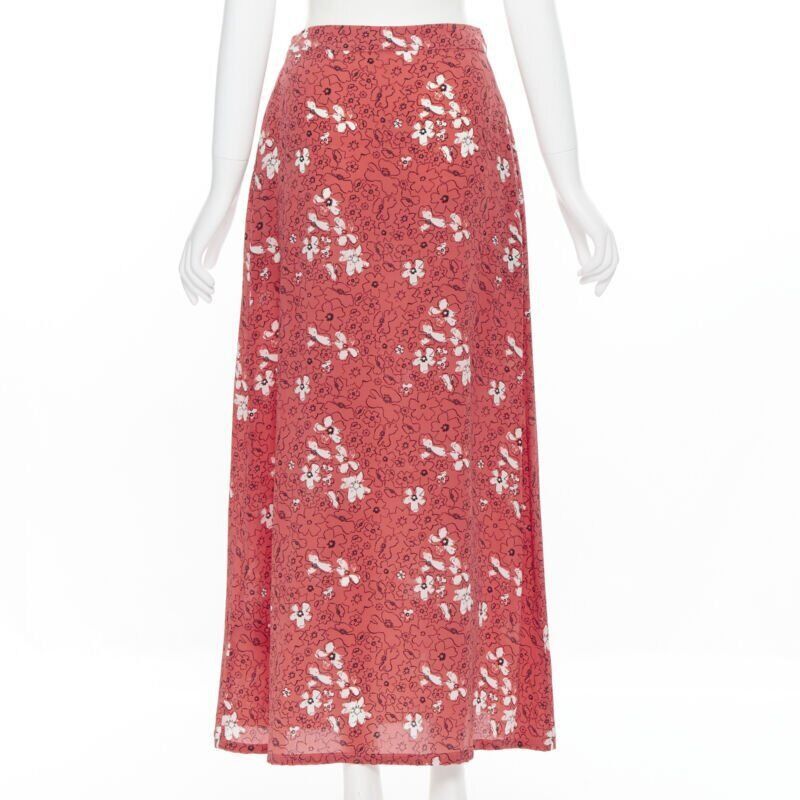 Tomas Maier TOMAS MAIER 100% silk pink illustration floral print casual midi skirt US2 XS Size 26" / US 2 / IT 38 - 6 Thumbnail