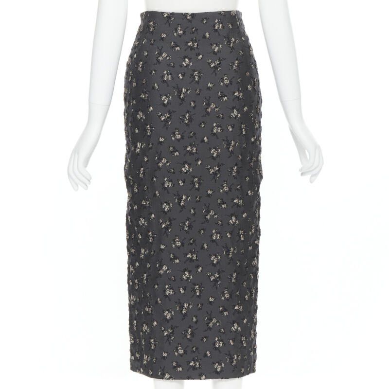 Brock Collection BROCK COLLECTION grey floral cloque front dart knee length pencil skirt Us0 XS Size 25" / US 0 / IT 36 - 6 Thumbnail