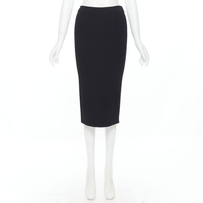Oscar De La Renta OSCAR DE LA RENTA 2016 black viscose knit knee length bodycon pencil skirt XS Size 26" / US 2 / IT 38 - 3 Thumbnail
