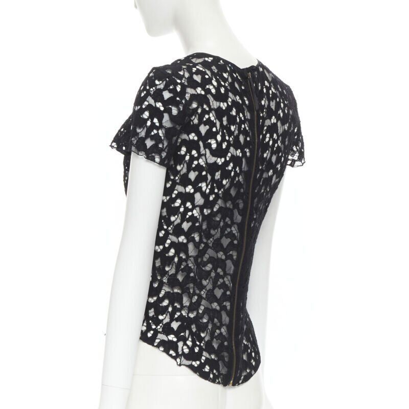 Nina Ricci NINA RICCI black sheer lace cap sleeve zip back T-shirt top FR40 XS Size S / US 4 / IT 40 - 6 Thumbnail