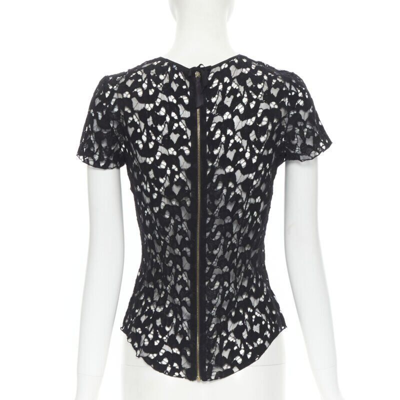 Nina Ricci NINA RICCI black sheer lace cap sleeve zip back T-shirt top FR40 XS Size S / US 4 / IT 40 - 5 Thumbnail