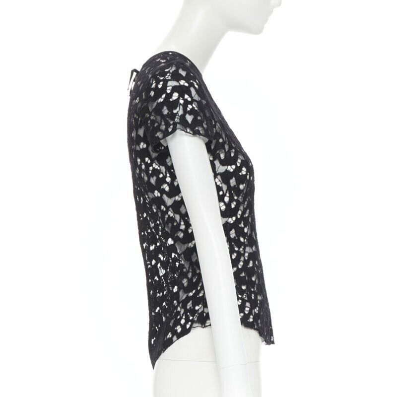 Nina Ricci NINA RICCI black sheer lace cap sleeve zip back T-shirt top FR40 XS Size S / US 4 / IT 40 - 4 Thumbnail