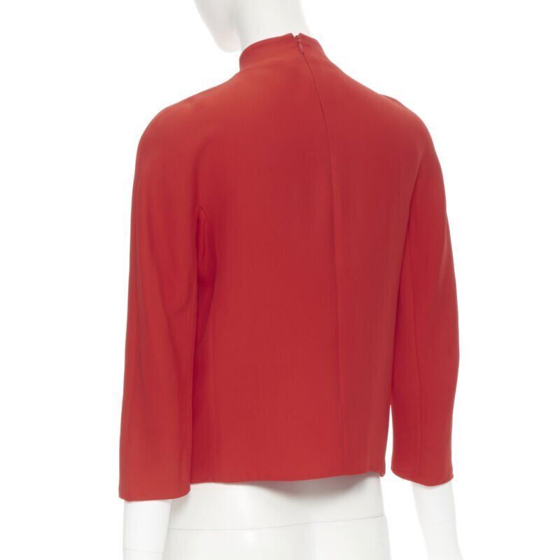 Ralph Lauren RALPH LAUREN red viscose crepe silk lined mock neck 3/4 sleeve top US0 XS Size XS / US 0-2 / IT 36-38 - 6 Thumbnail