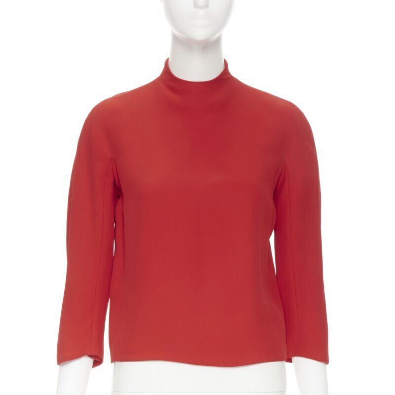 Ralph Lauren RALPH LAUREN red viscose crepe silk lined mock neck 3/4 sleeve top US0 XS Size XS / US 0-2 / IT 36-38 - 3 Thumbnail
