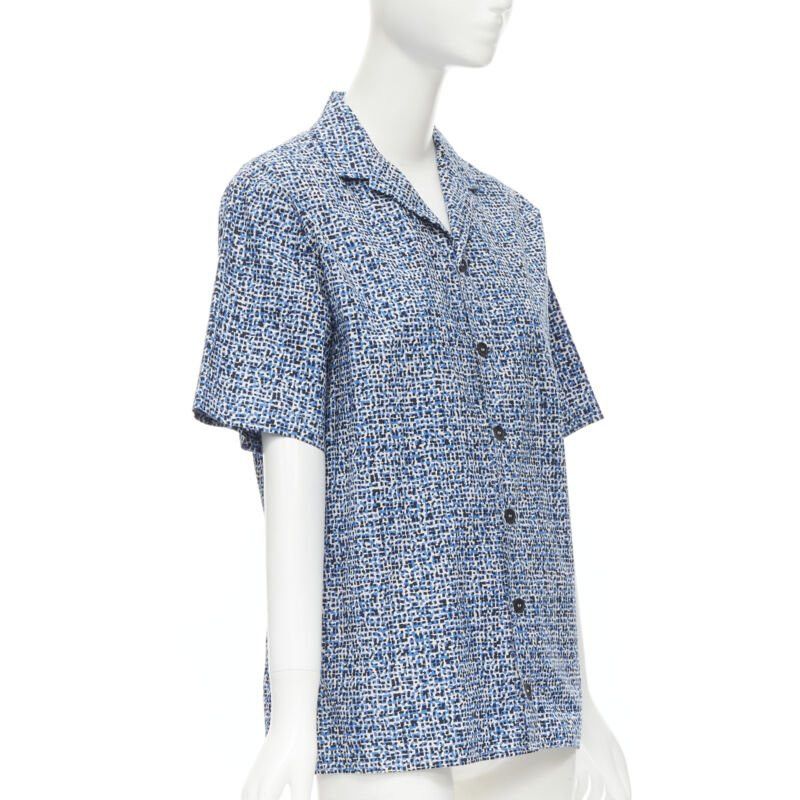 Bottega Veneta BOTTEGA VENETA blue speckle print camp collar short sleeve boxy cotton shirt S Size M / US 6-8 / IT 42-44 - 2 Thumbnail