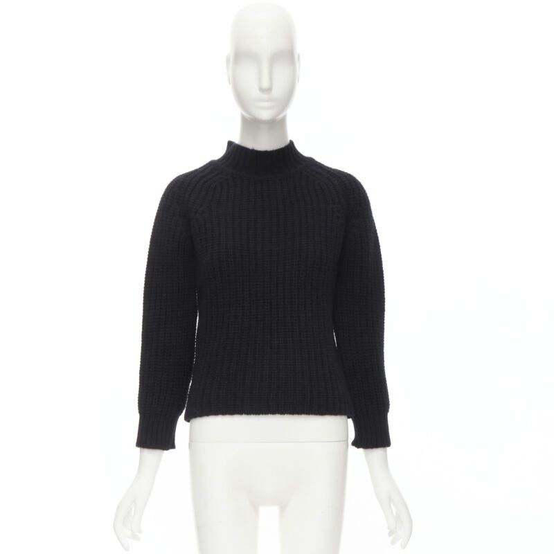 Maison Kitsune MAISON KITSUNE black 100% lambs wool chunky knit high neck sweater S Size S / US 4 / IT 40 - 11 Thumbnail