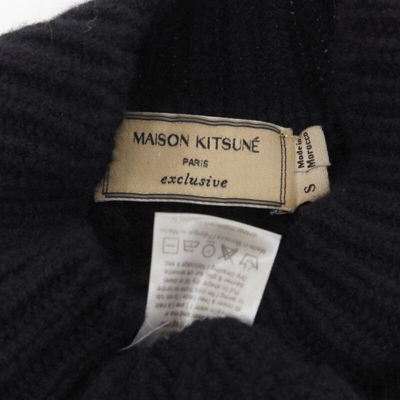 Maison Kitsune MAISON KITSUNE black 100% lambs wool chunky knit high neck sweater S Size S / US 4 / IT 40 - 10 Thumbnail