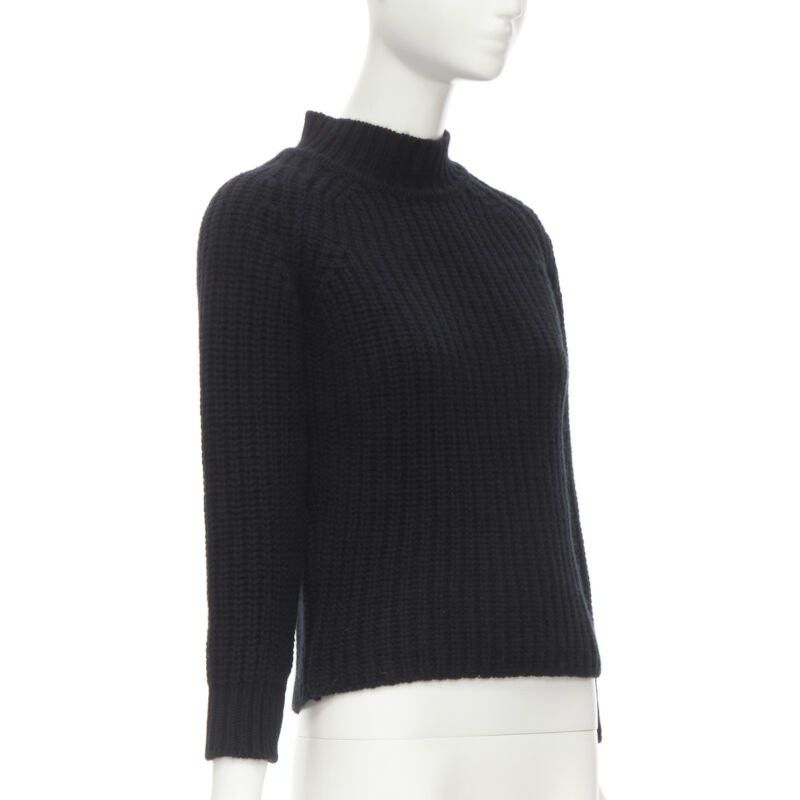 Maison Kitsune MAISON KITSUNE black 100% lambs wool chunky knit high neck sweater S Size S / US 4 / IT 40 - 3 Thumbnail