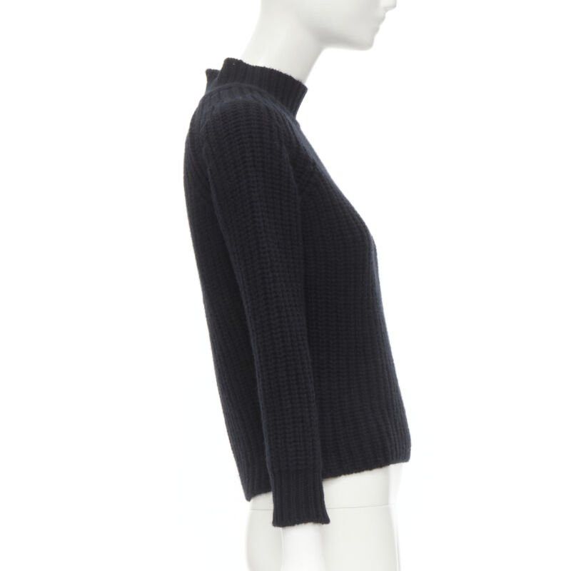Maison Kitsune MAISON KITSUNE black 100% lambs wool chunky knit high neck sweater S Size S / US 4 / IT 40 - 4 Thumbnail
