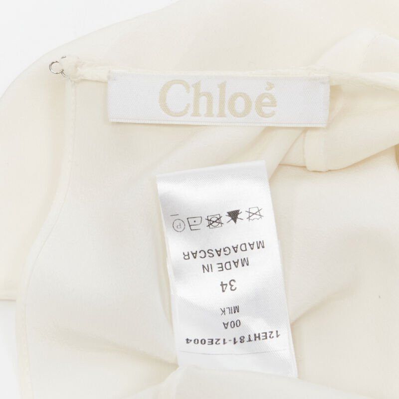 Chloe CHLOE 100% silk milk white split open back short sleeve top FR34 XS Size XS / US 0-2 / IT 36-38 - 11 Thumbnail